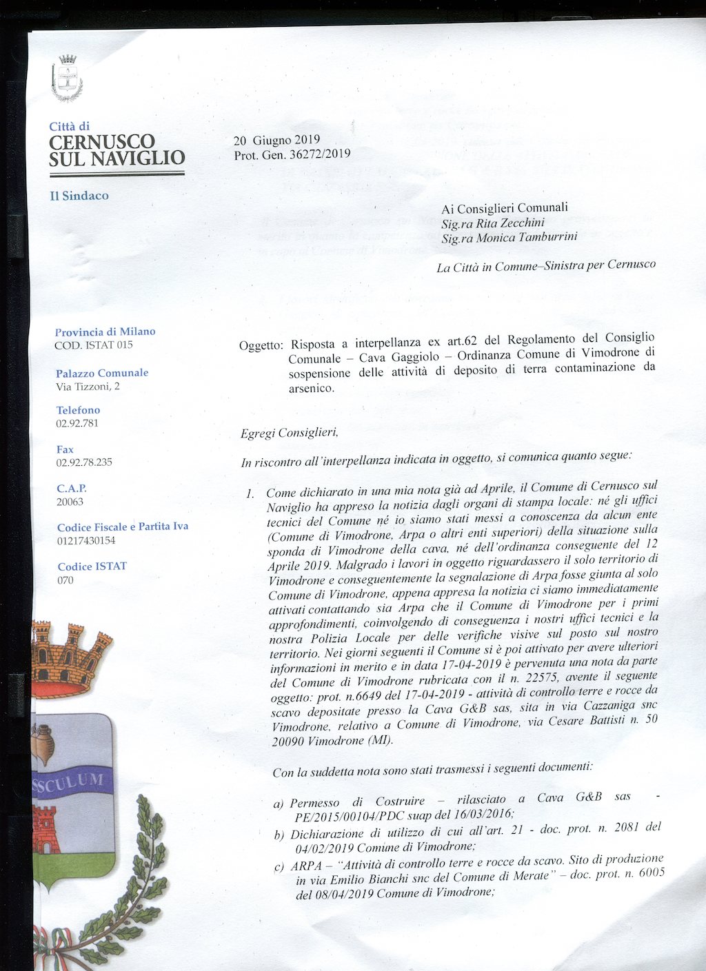 20190625 Risp Interpellanza Cava Gaggiolo