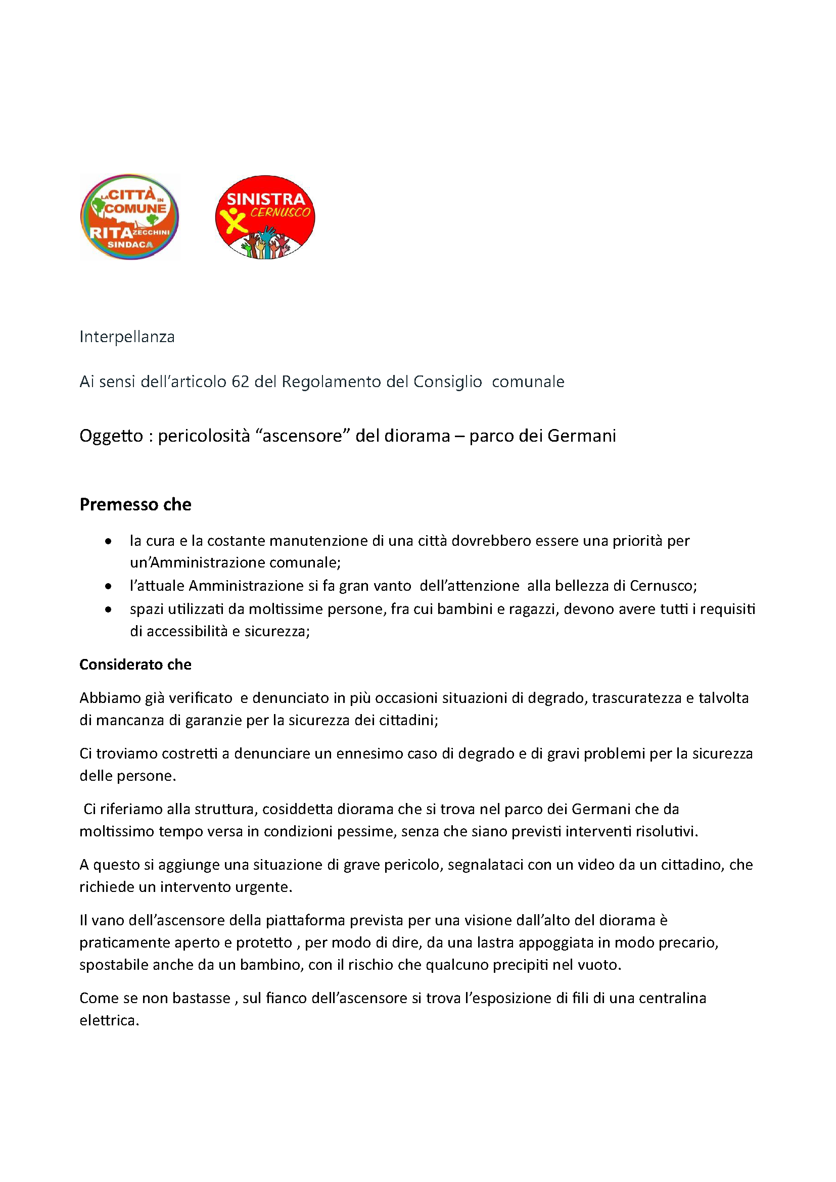 20230503 Interpellanza Diorama Pagina 1