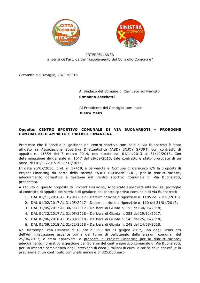 201809 Interpellanza CENTRO SPORTIVO BUONARROTI 01